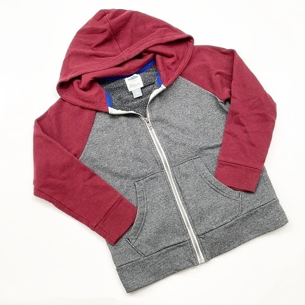 Old Navy gray/red color block zip up jacket with hood